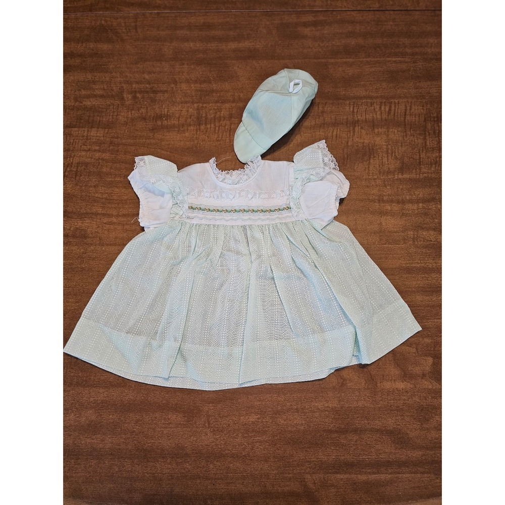Vintage Toddle Time JC Penney Dress & Hat  2pc Ruffle Lace Baby Girl 6-9 mos